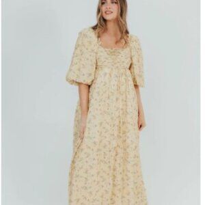 Melody Maxi Dress with Pleats and Bow Detail in Yellow Floral